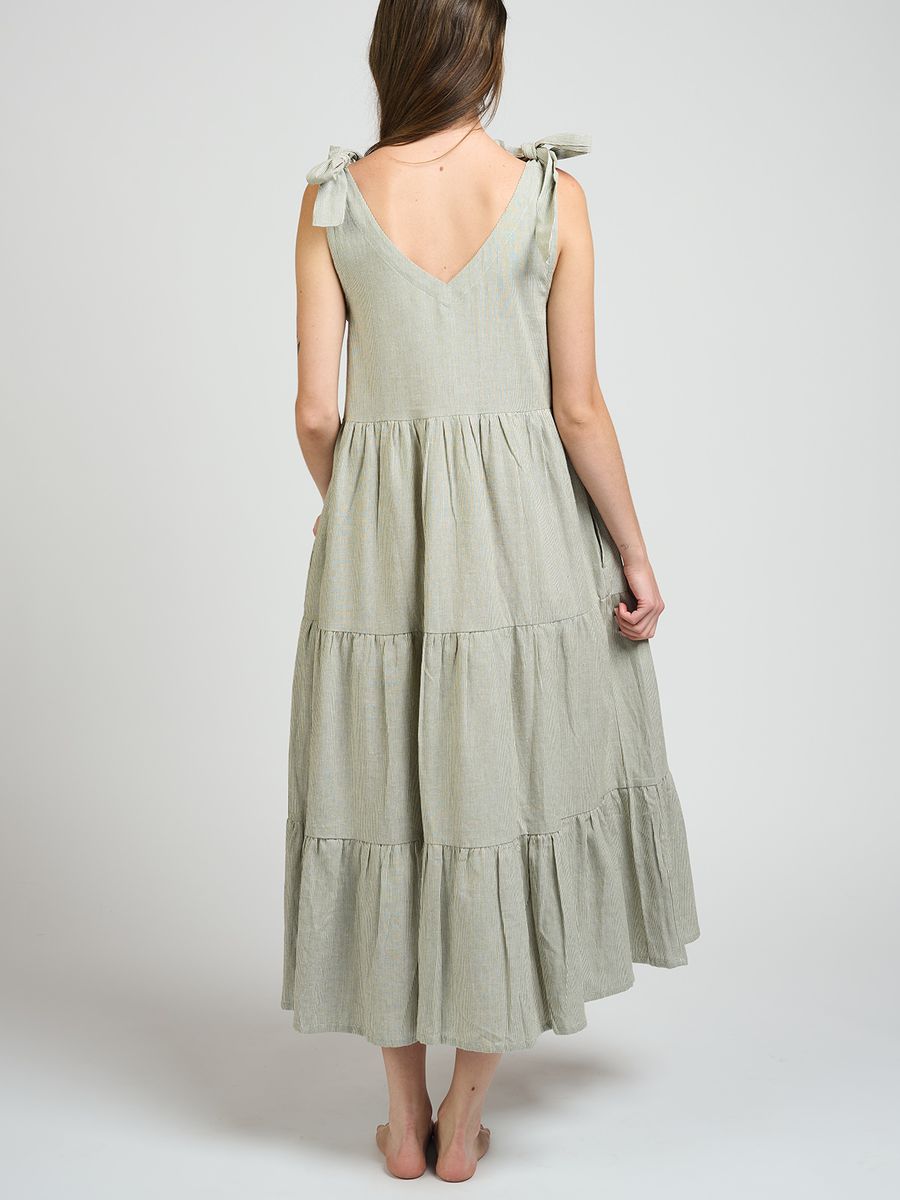 Mata Traders Lorelei Tiered Dress Olive Stripe