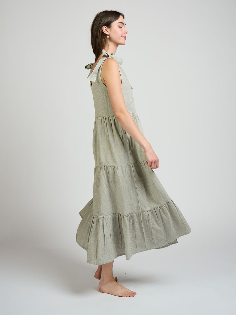 Mata Traders Lorelei Tiered Dress Olive Stripe