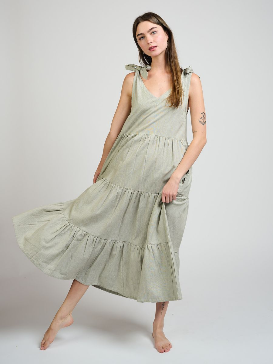Mata Traders Lorelei Tiered Dress Olive Stripe