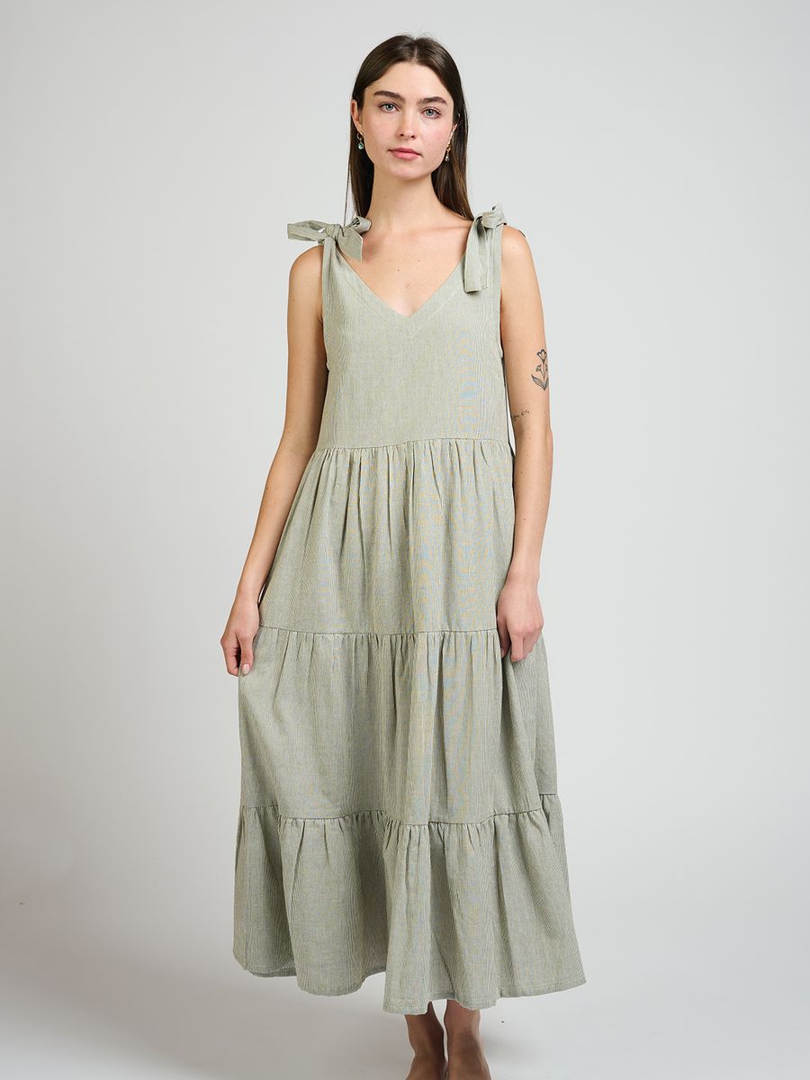 Mata Traders Lorelei Tiered Dress Olive Stripe