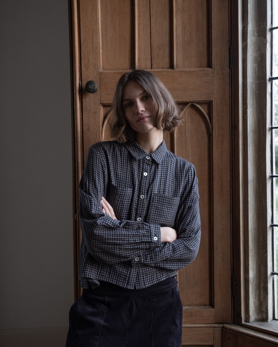 BIBICO Ada Cropped Blouse in Grey Check