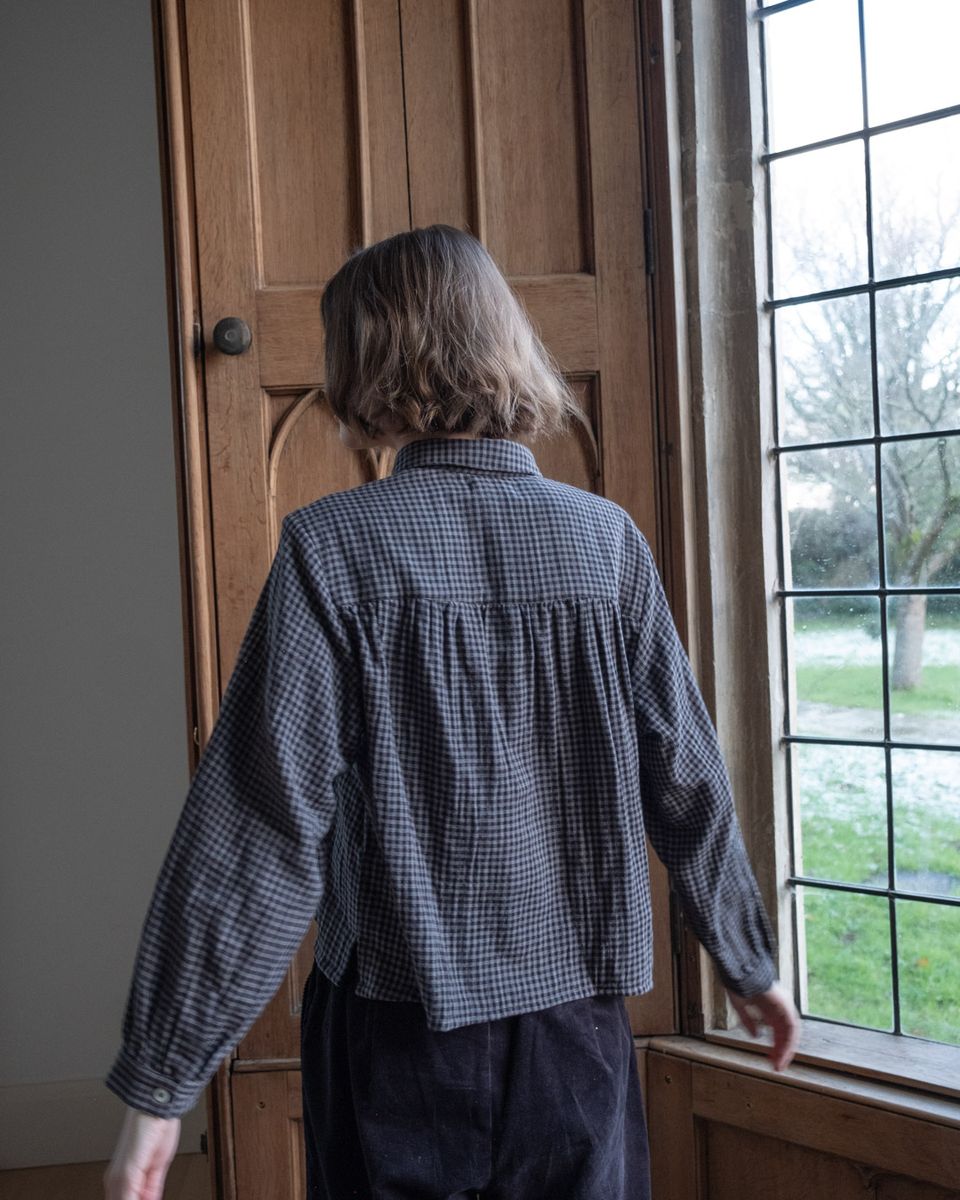 BIBICO Ada Cropped Blouse in Grey Check