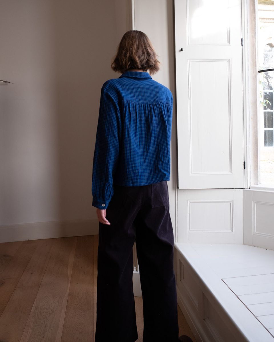 BIBICO Ada Cropped Blouse in Petrol Check