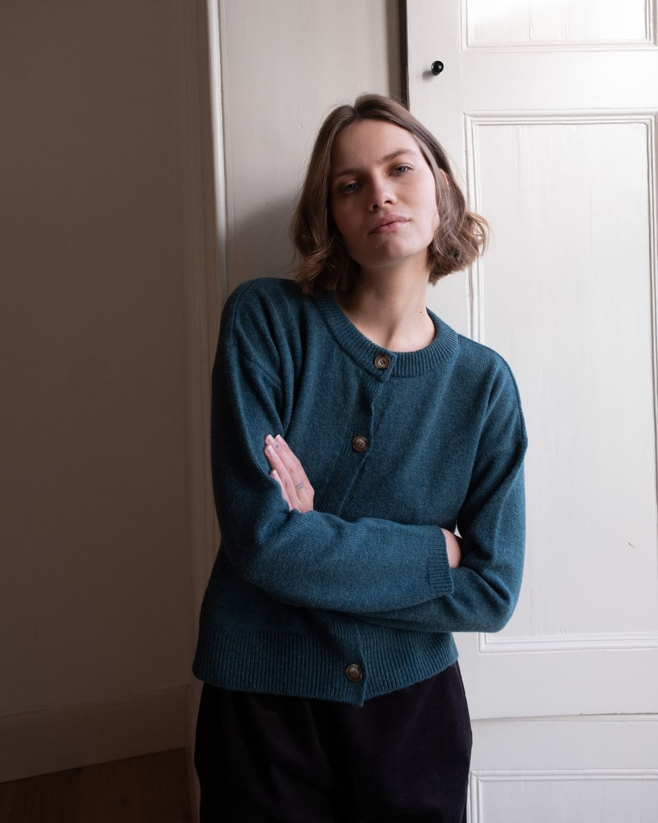 BIBICO Mira Cropped Cardigan in Hunter Teal