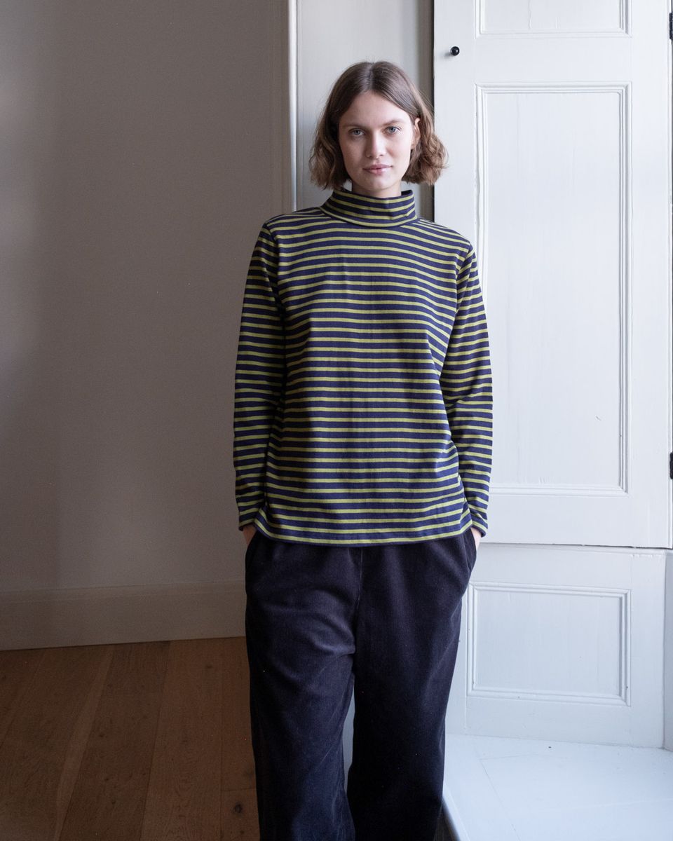 BIBICO Jonie Striped Tee Navy And Chartreuse Stripe