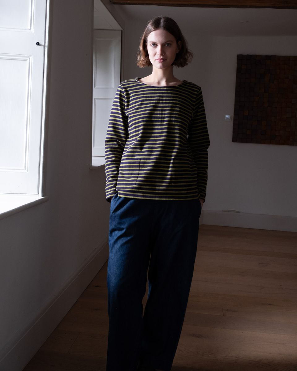 BIBICO Classic Sailor Tee in Navy + Chartreuse Stripe