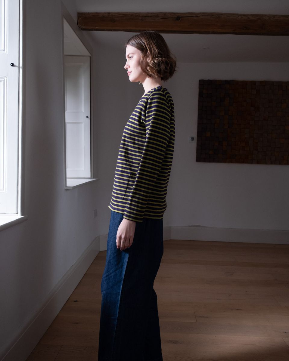 BIBICO Classic Sailor Tee in Navy + Chartreuse Stripe