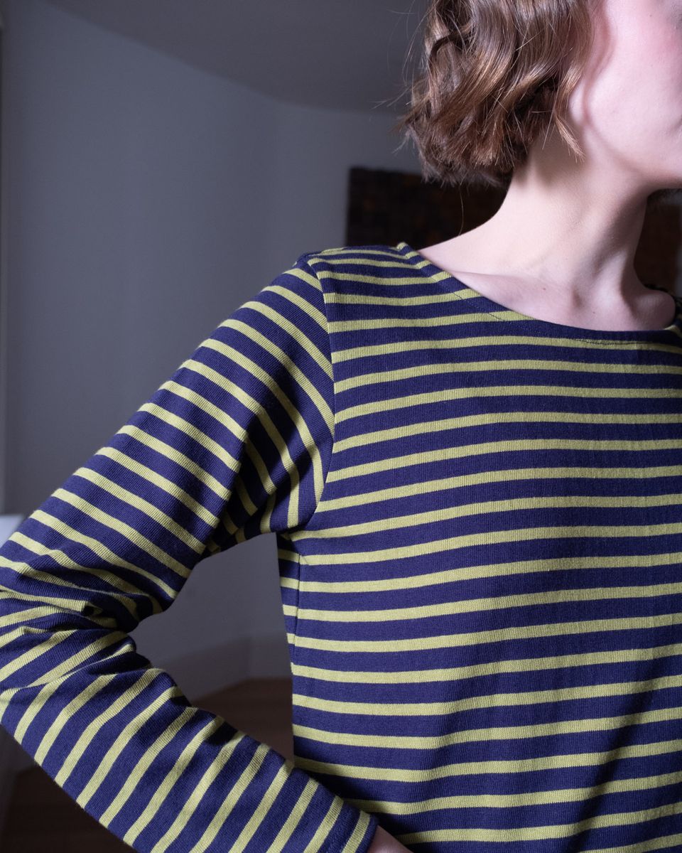 BIBICO Classic Sailor Tee in Navy + Chartreuse Stripe