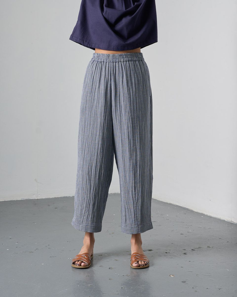 BIBICO Clara Tapered Trouser Navy Check