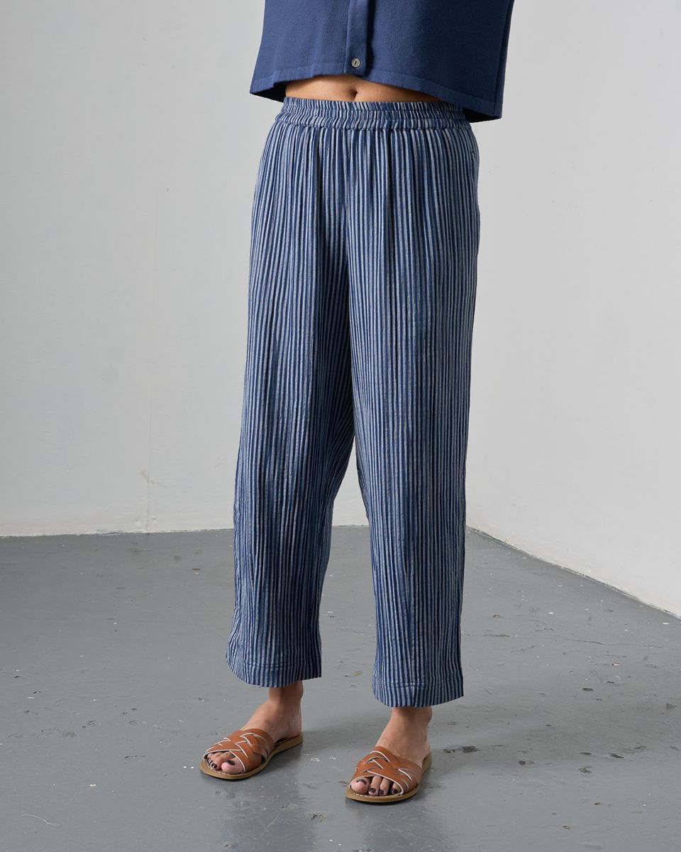 BIBICO Clara Tapered Trouser Double Gauze Blue Stripe