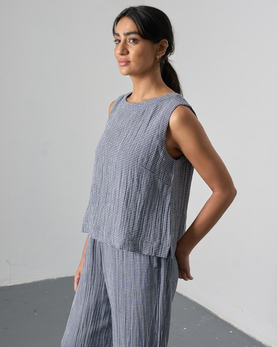 BIBICO Pippa Sleeveless Top in Little Check Navy