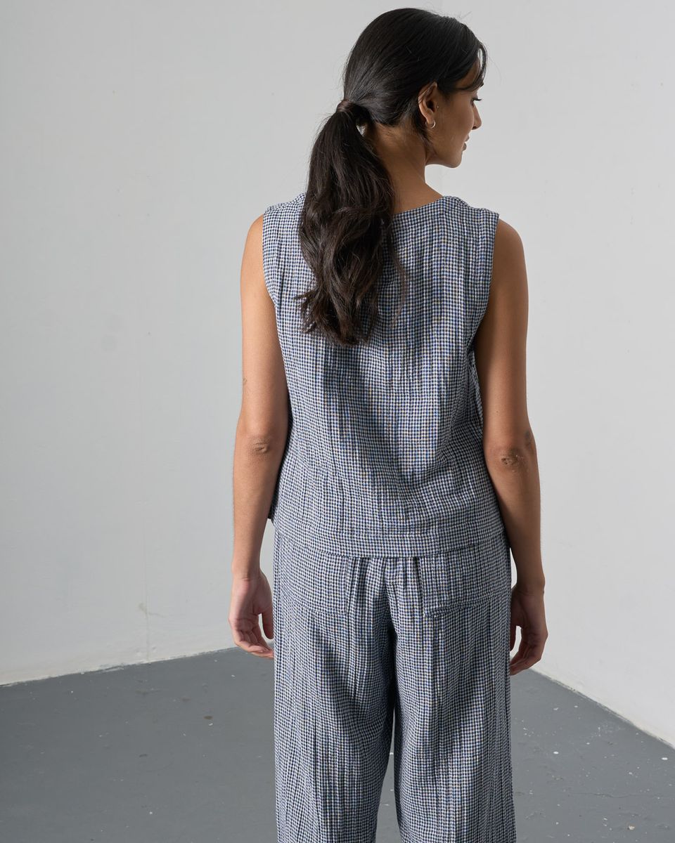 BIBICO Pippa Sleeveless Top in Little Check Navy