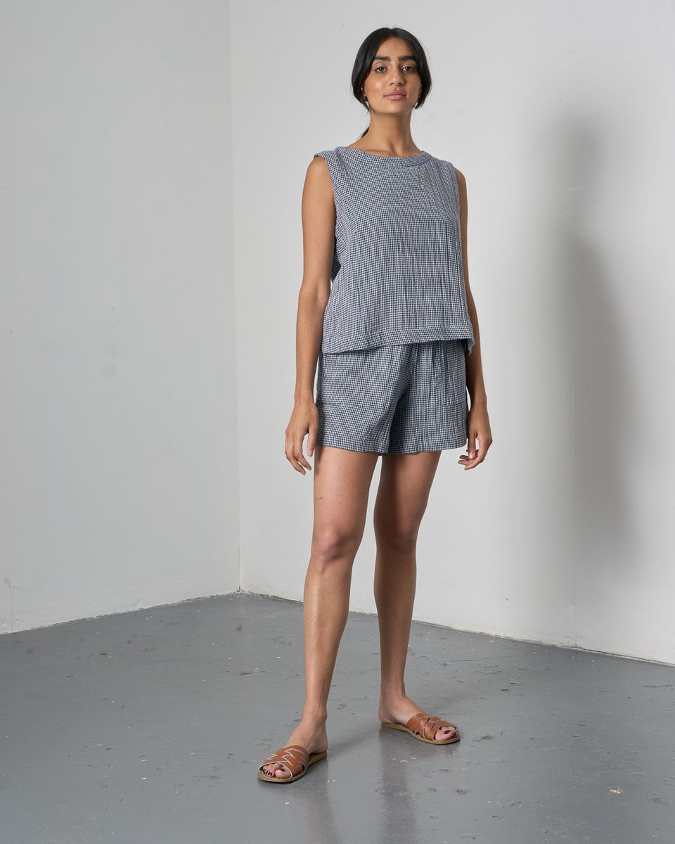 BIBICO Pippa Sleeveless Top in Little Check Navy