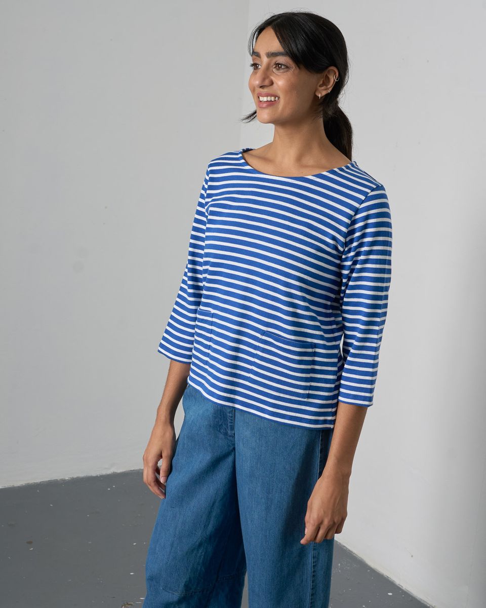 BIBICO Classic Sailor Tee in Medium Blue Stripe