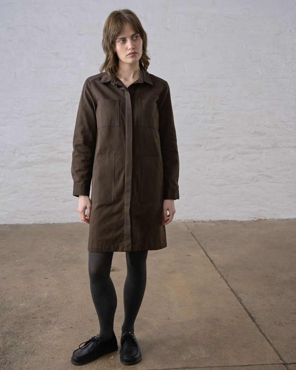 BIBICO Ocean Shirt Dress in Cocoa Stripe Twill