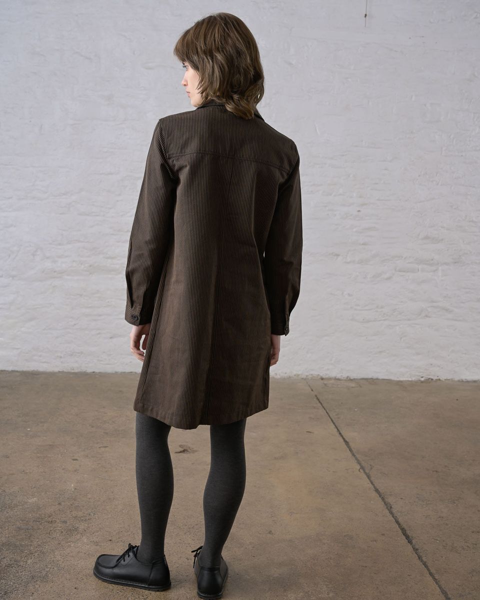 BIBICO Ocean Shirt Dress in Cocoa Stripe Twill