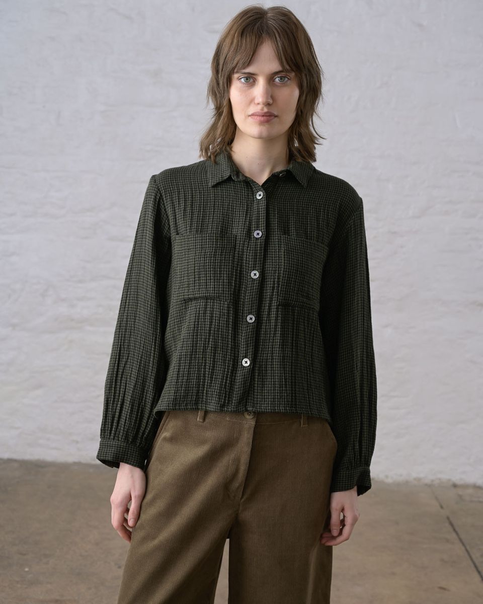 BIBICO Ada Cropped Blouse in Green Check