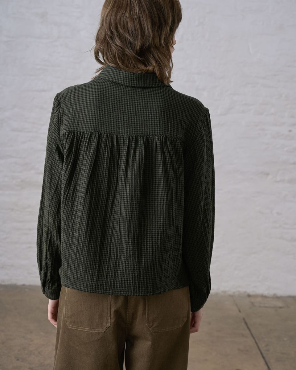 BIBICO Ada Cropped Blouse in Green Check