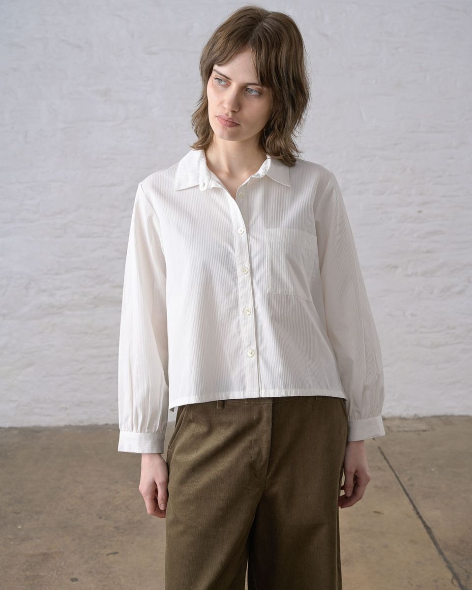 BIBICO Ada Cropped Blouse in White Stripe