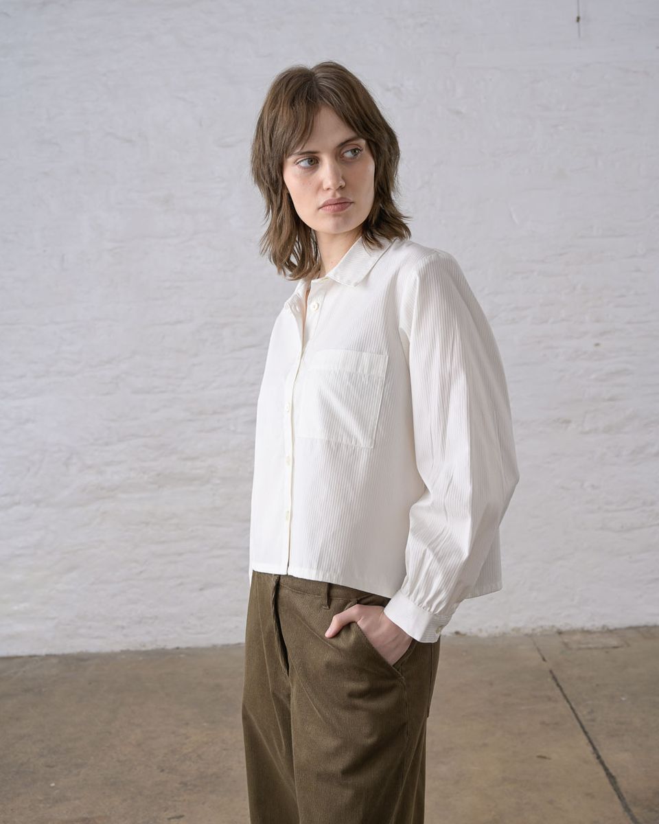 BIBICO Ada Cropped Blouse in White Stripe