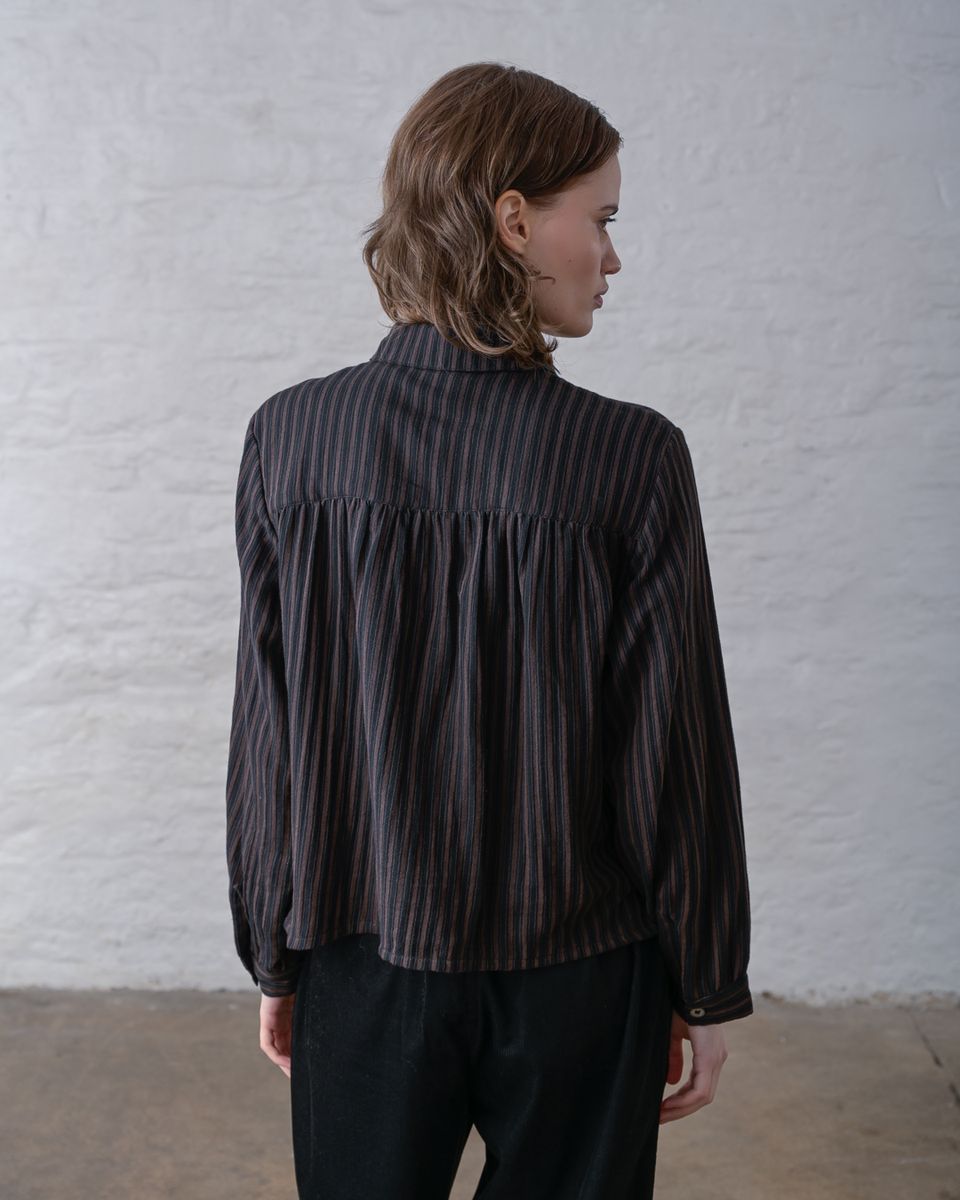 BIBICO Ada Cropped Blouse in Brown Black Stripe