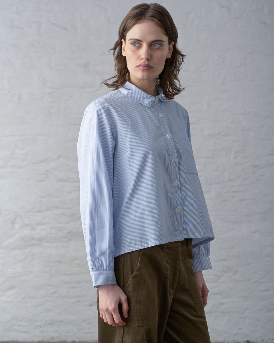 BIBICO Ada Cropped Blouse in Light Blue Stripe