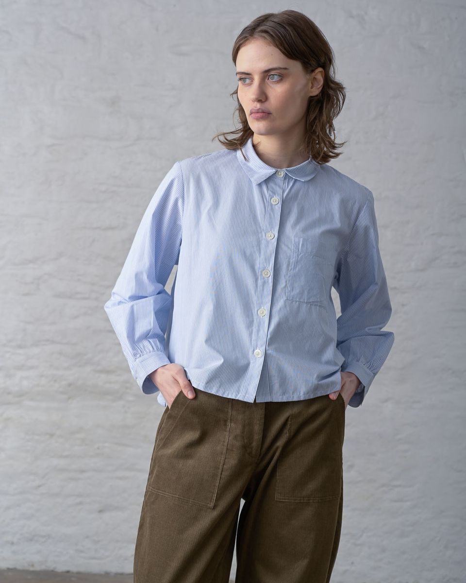 BIBICO Ada Cropped Blouse in Light Blue Stripe