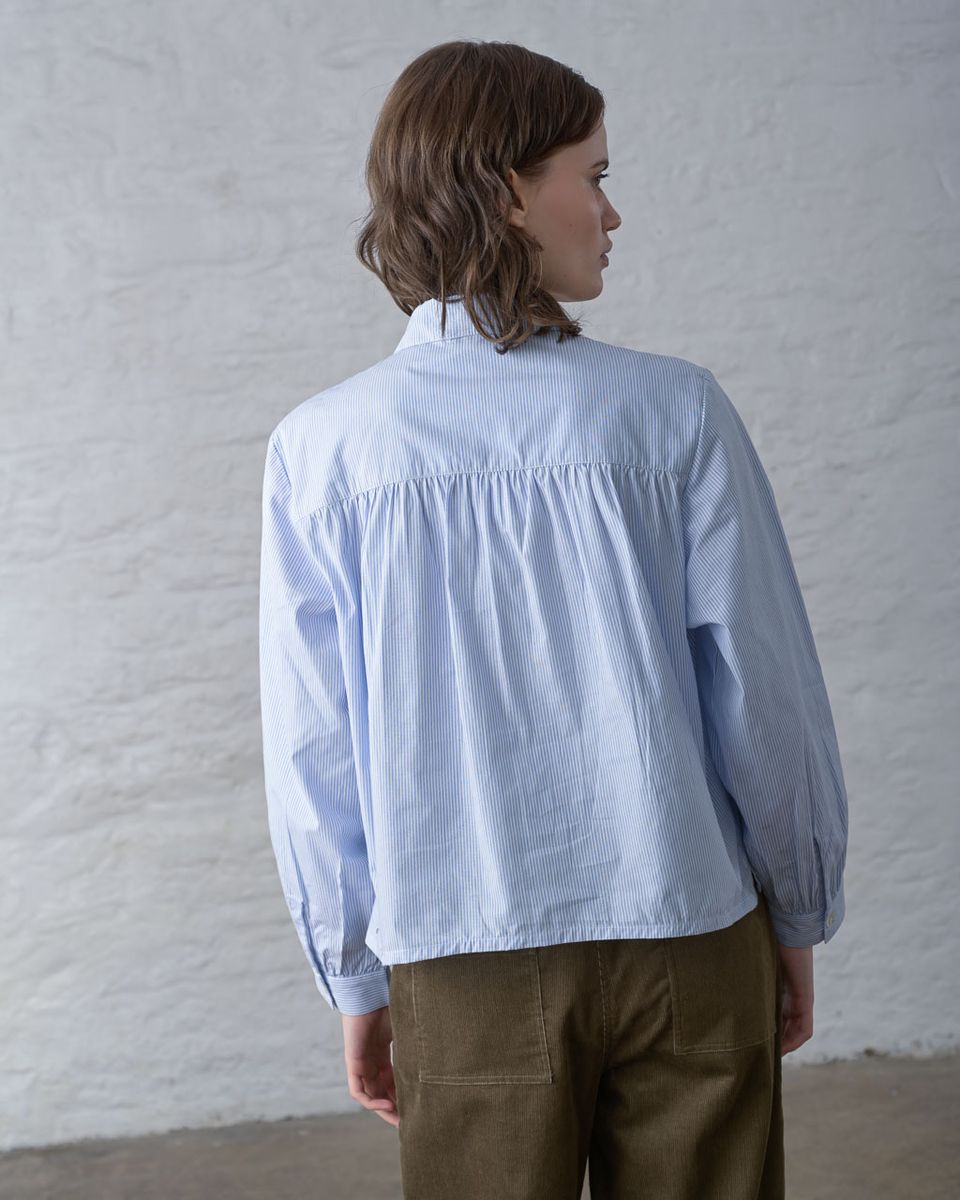 BIBICO Ada Cropped Blouse in Light Blue Stripe