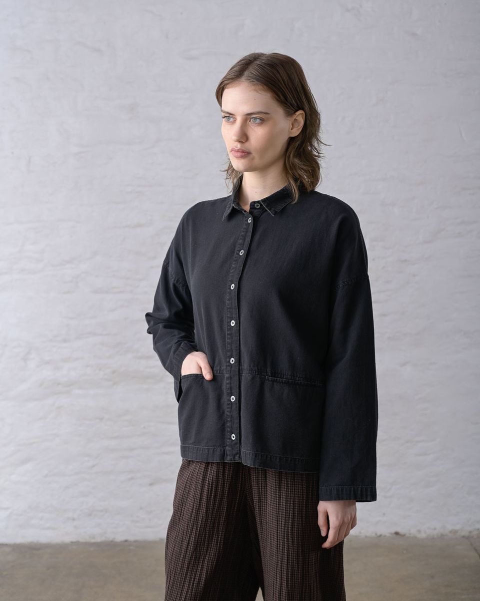 BIBICO Anya Relaxed Blouse in Black Textured Denim