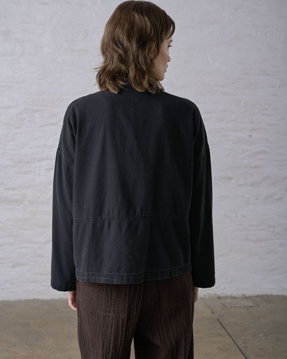 BIBICO Anya Relaxed Blouse in Black Textured Denim