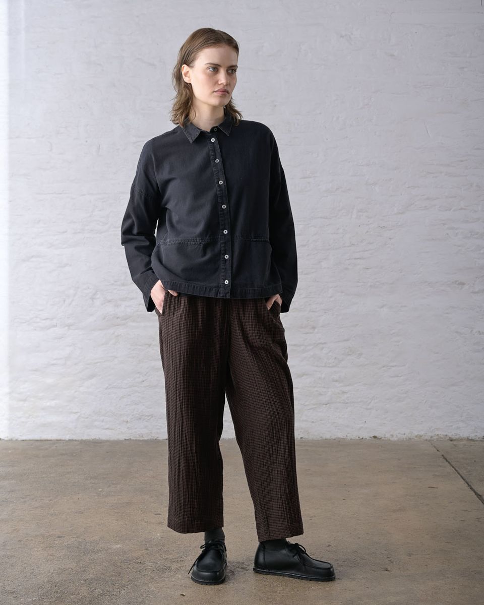 BIBICO Anya Relaxed Blouse in Black Textured Denim