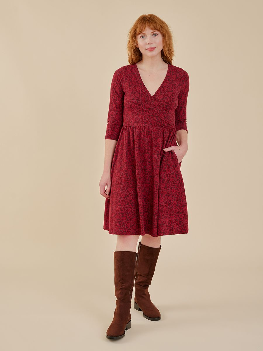Mata Traders Callie Wrap Jersey Dress Crimson Vine