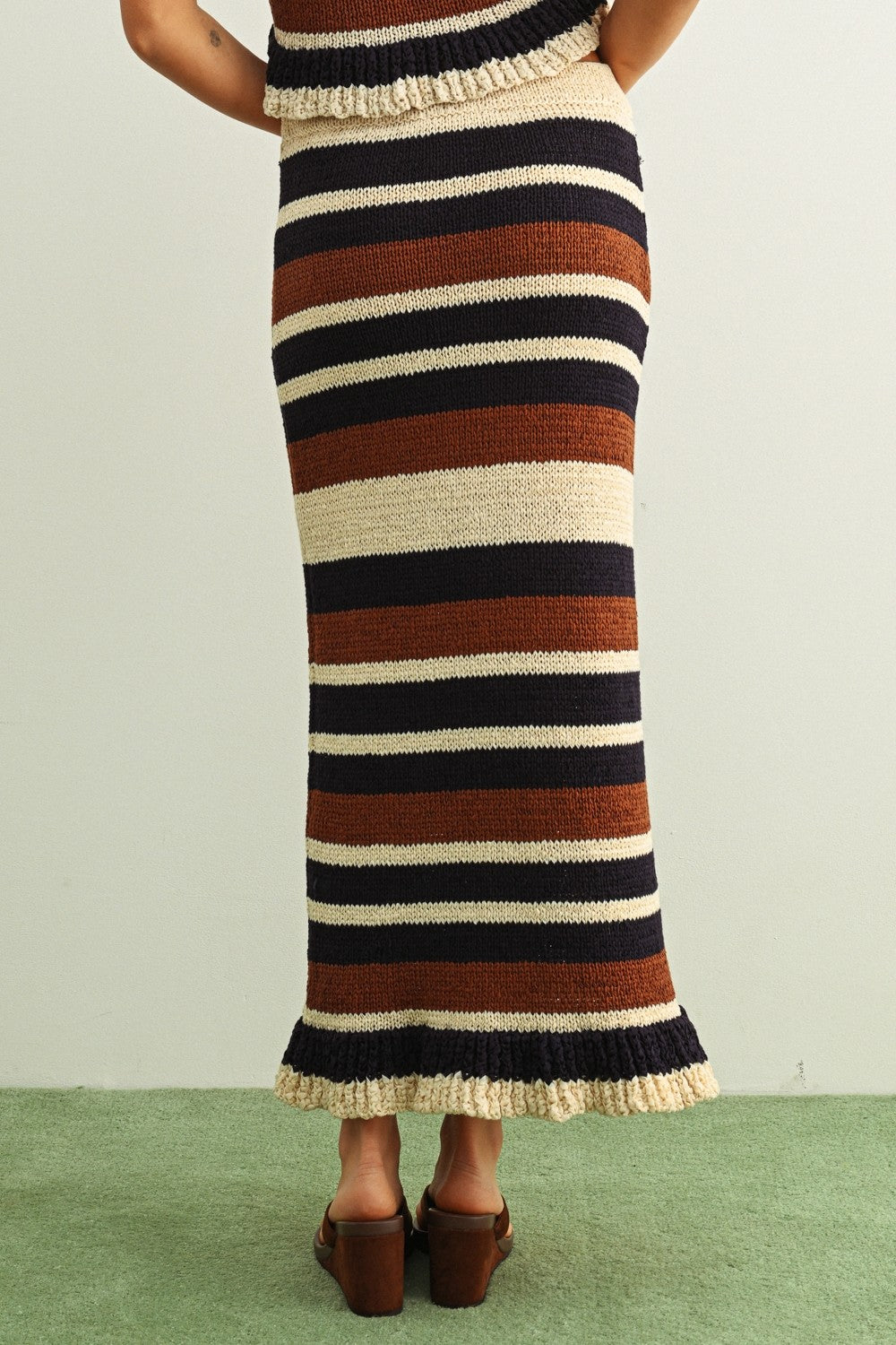 NYLAND Jacinta Color Blocked Ruffle Hem Knit Skirt