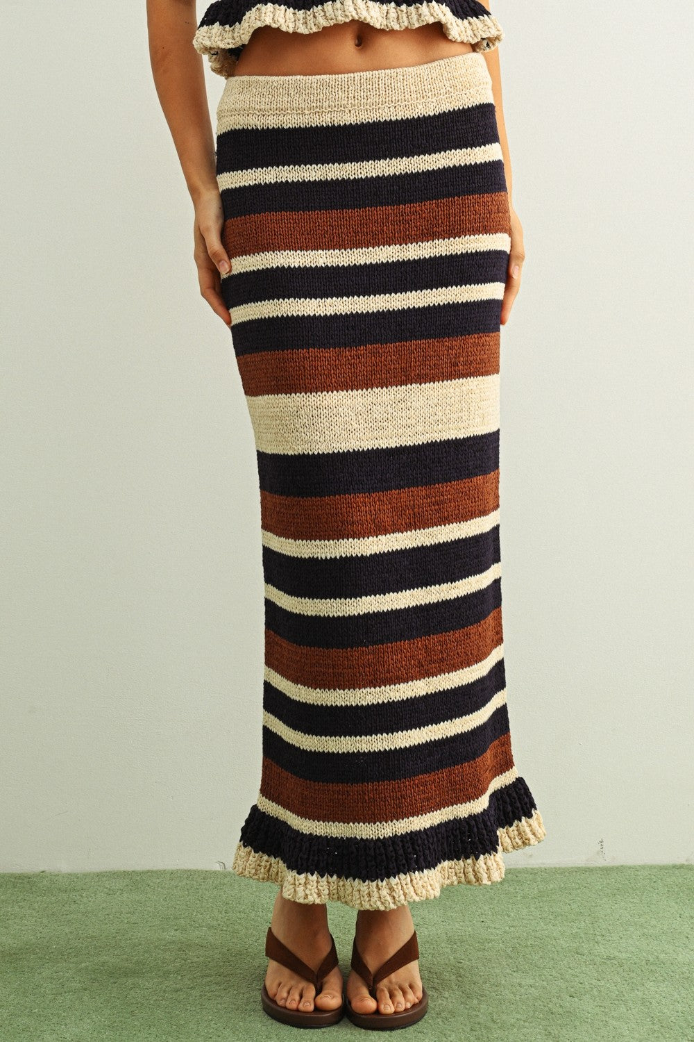 NYLAND Jacinta Color Blocked Ruffle Hem Knit Skirt