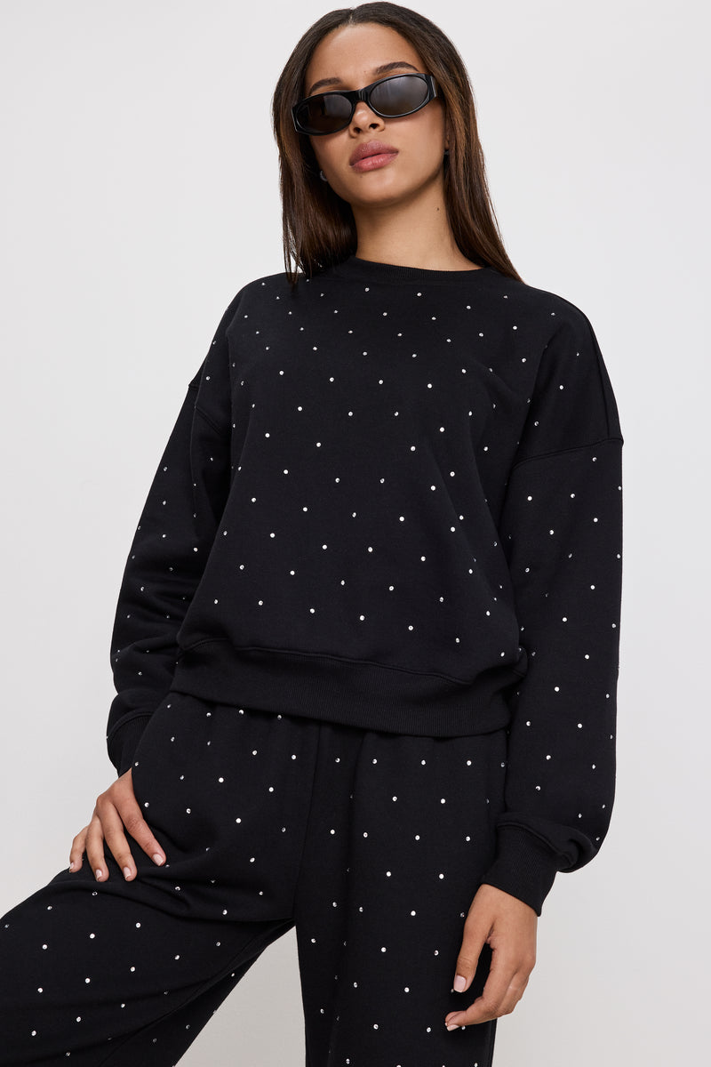 Good American Crystal Crewneck Sweatshirt Black