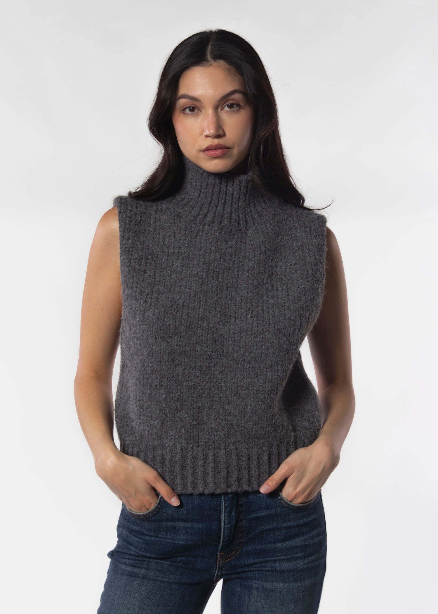 DELUC George Turtleneck Knit Vest in Dark Grey