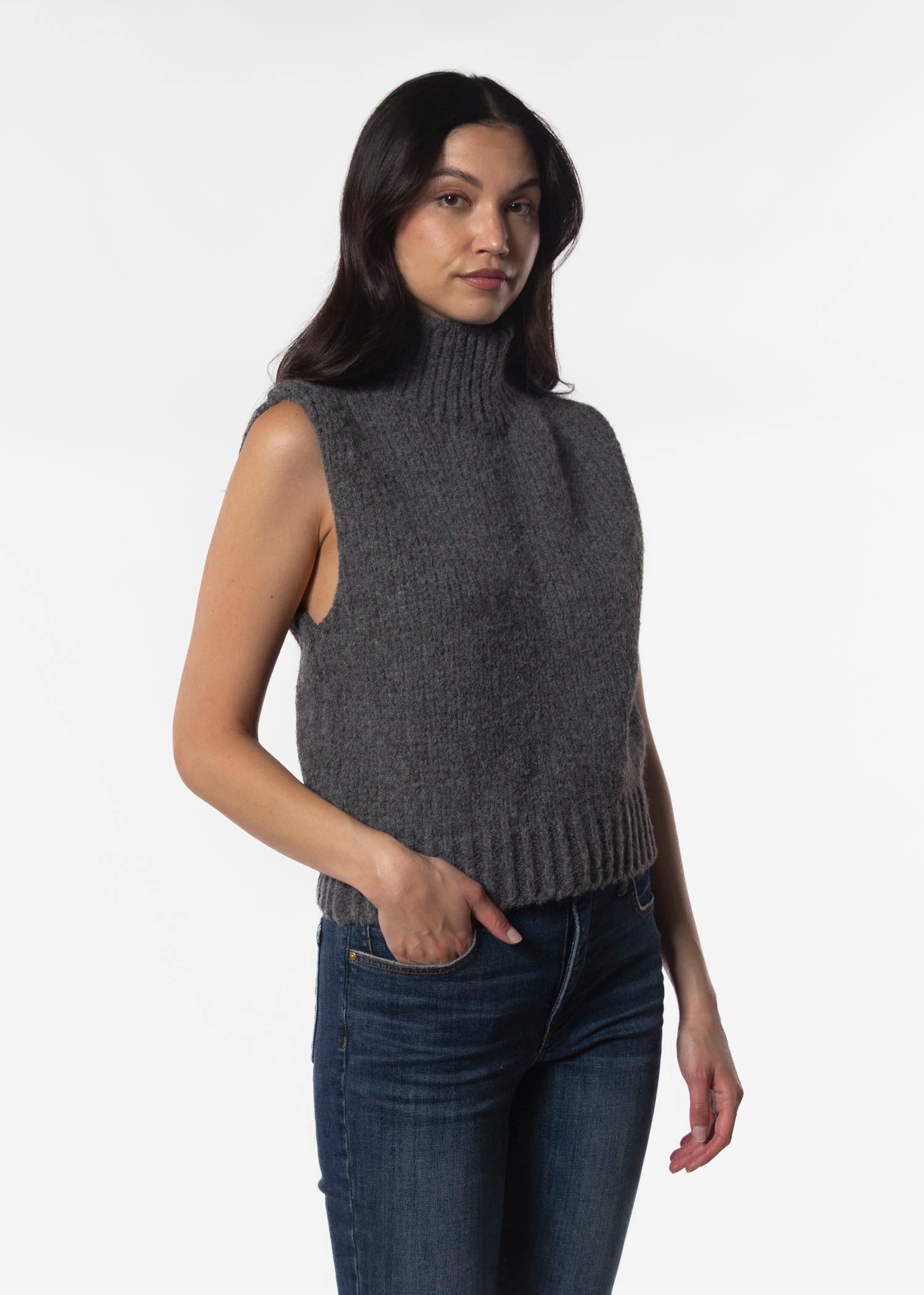 DELUC George Turtleneck Knit Vest in Dark Grey