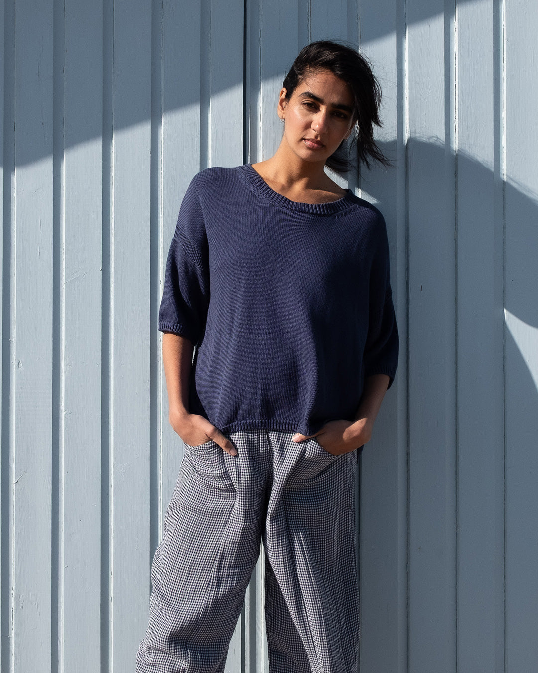 BIBICO Lisa Boxy Knitted Top in Navy