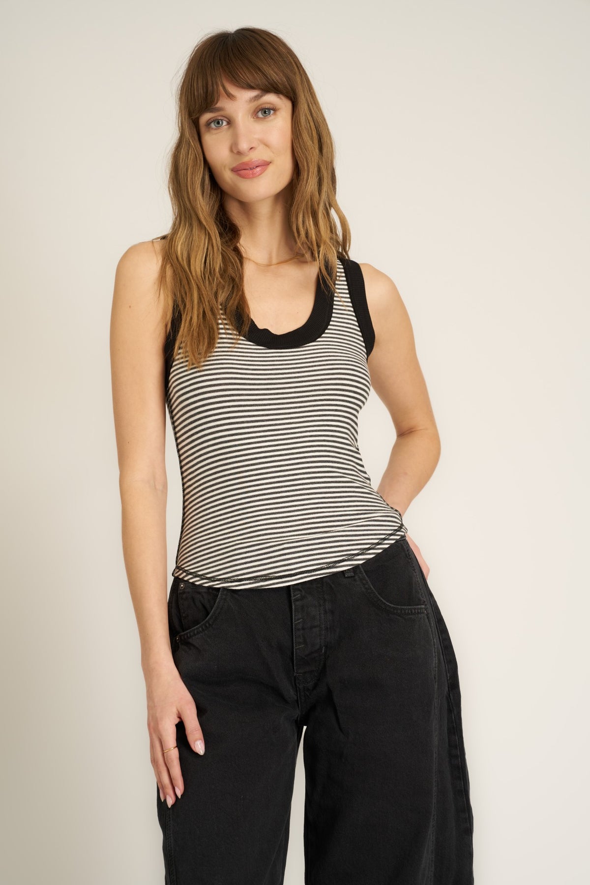 PROJECT SOCIAL T Hits Different Striped Ringer Tank Black Stripe