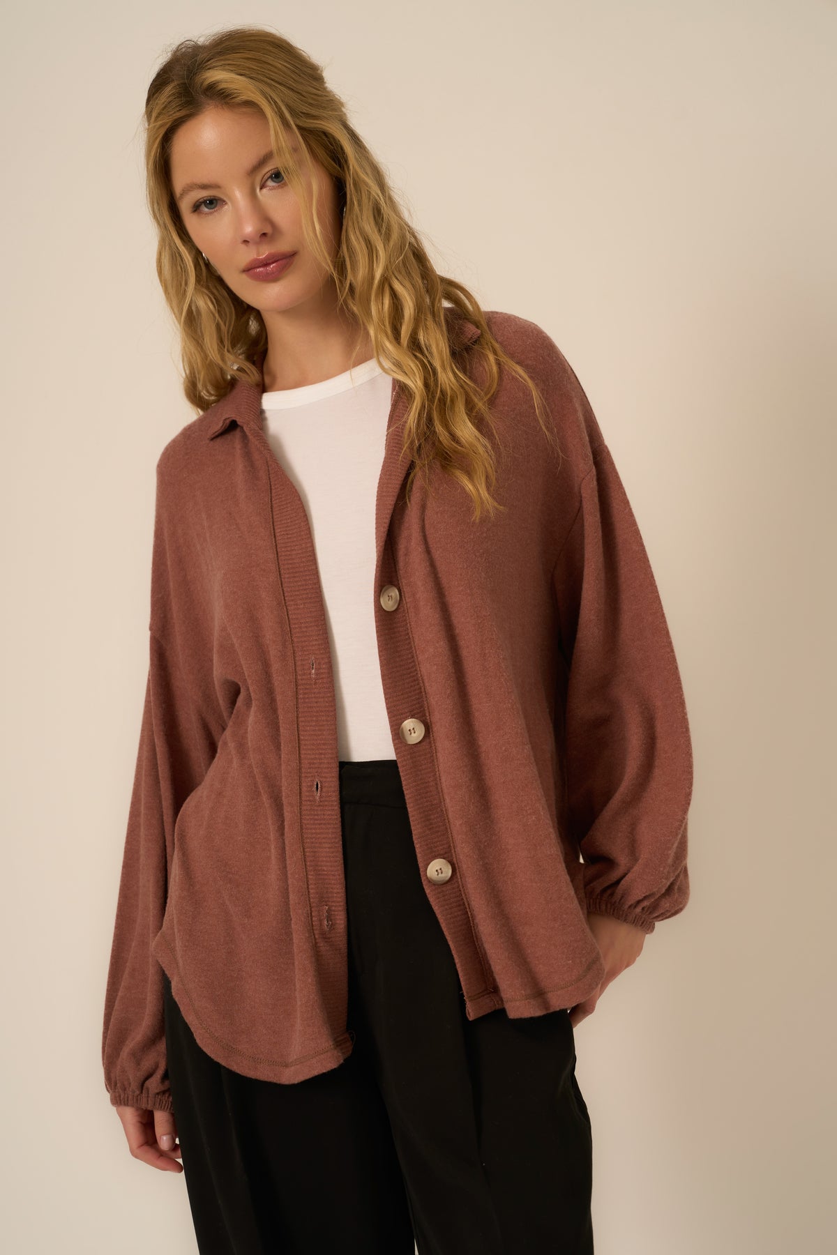 PROJECT SOCIAL T Jackson Button Front Heathered Brushed Cardi