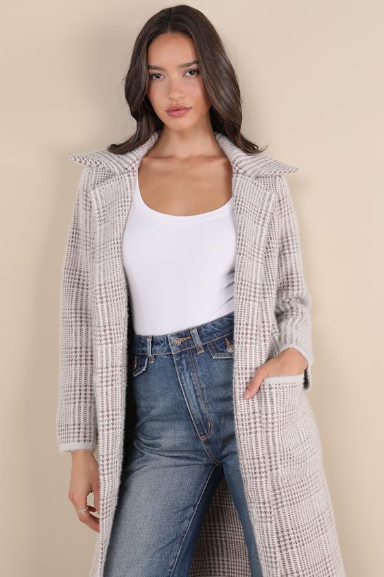 SAGE THE LABEL Marceau Houndstooth Coat in Cream Multi