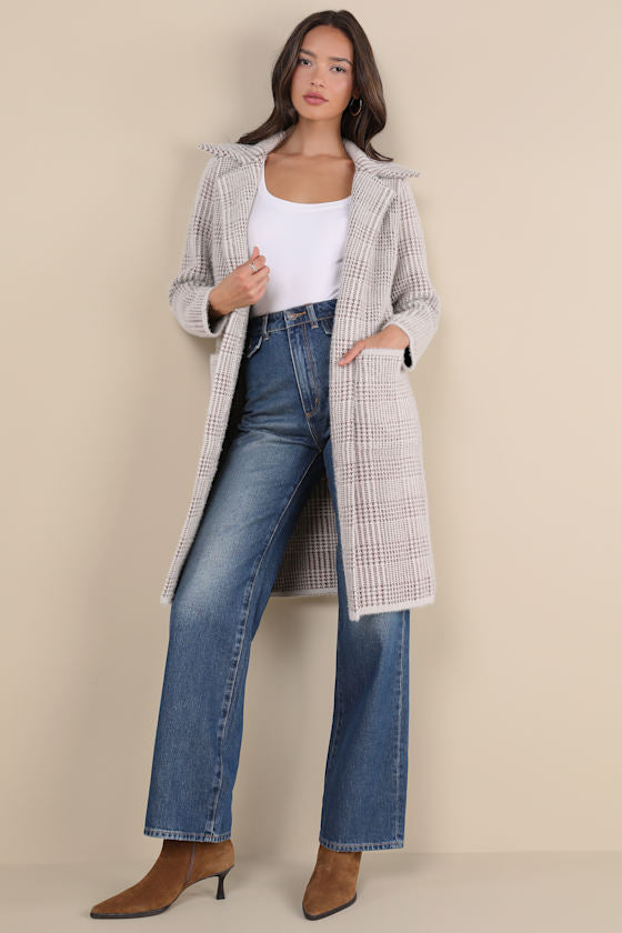 SAGE THE LABEL Marceau Houndstooth Coat in Cream Multi