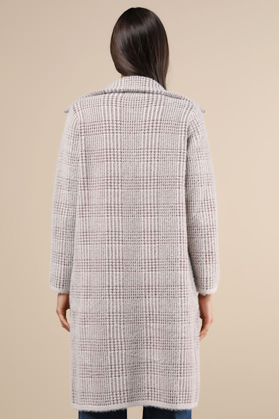 SAGE THE LABEL Marceau Houndstooth Coat in Cream Multi