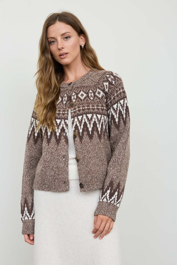 Nyland Shivani Marled Fair Isle Button Down Knit Cardigan Sweater