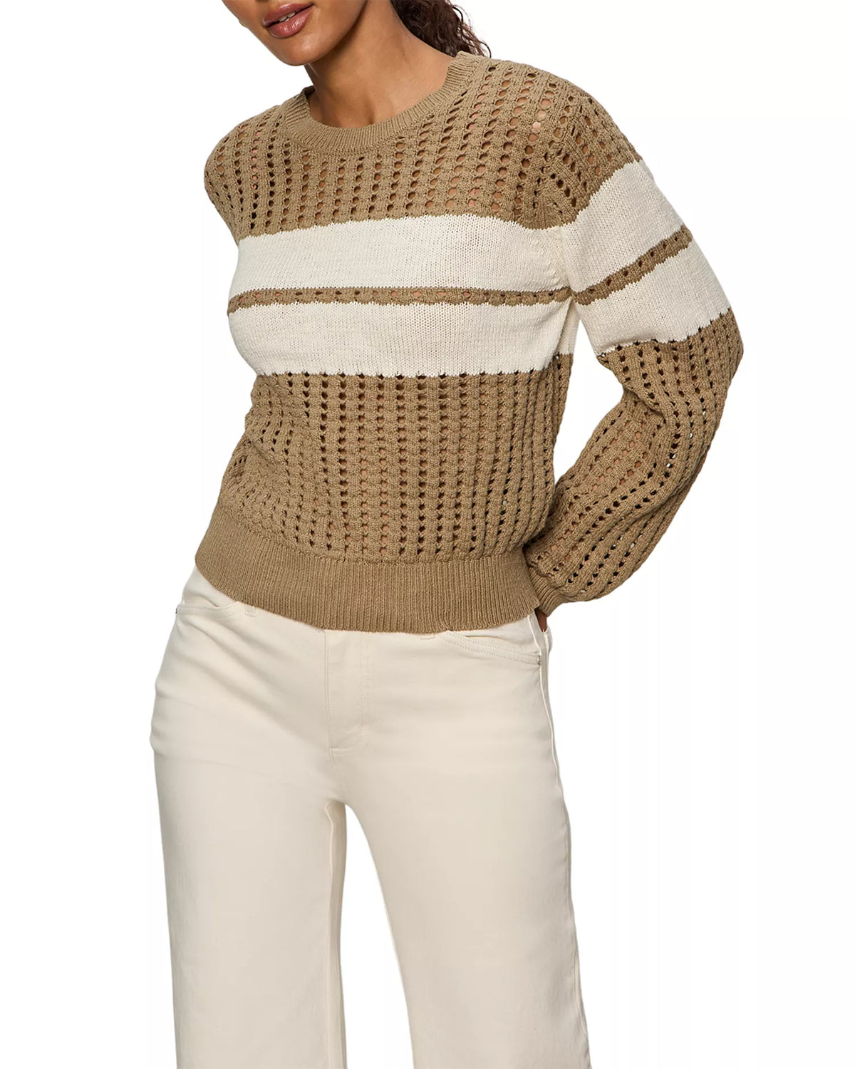Sanctuary Sporty Openwork Popover Green with Collagen Stripe