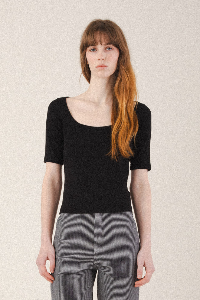 Prairie Underground 1/4 Sleeve Bardot Top Black