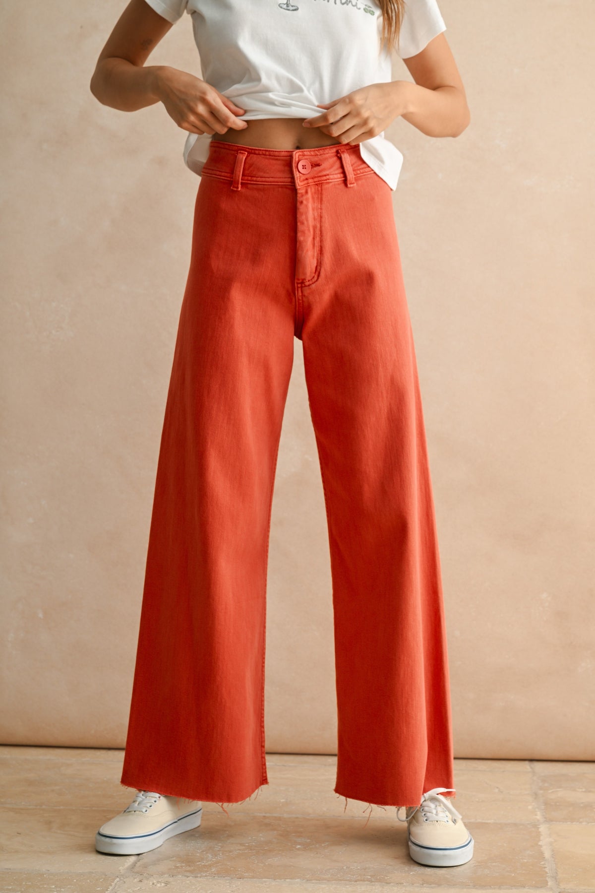 NYLAND Effie Straight Wide Leg Denim Pants Burnt Orange