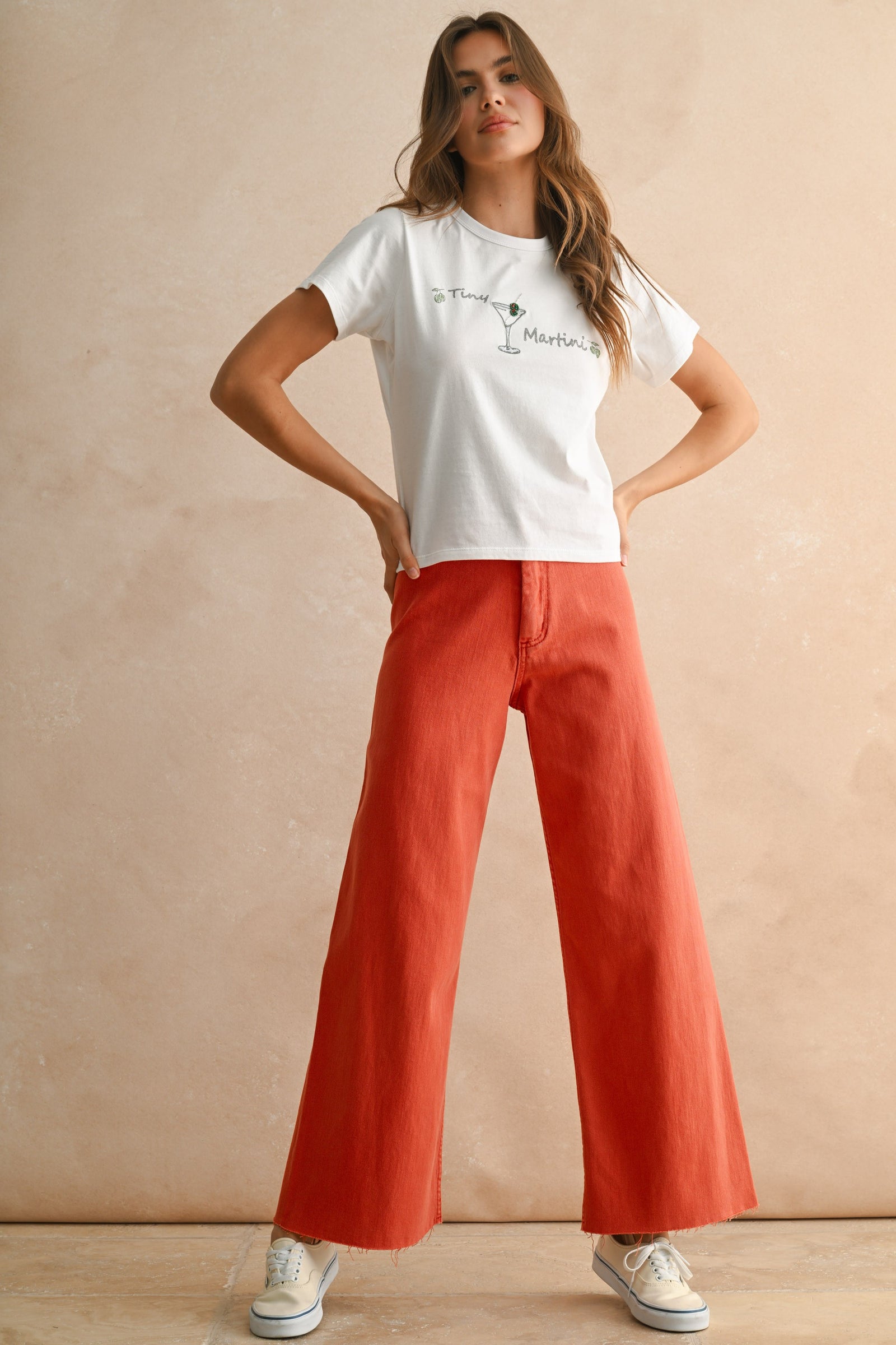 NYLAND Effie Straight Wide Leg Denim Pants Burnt Orange