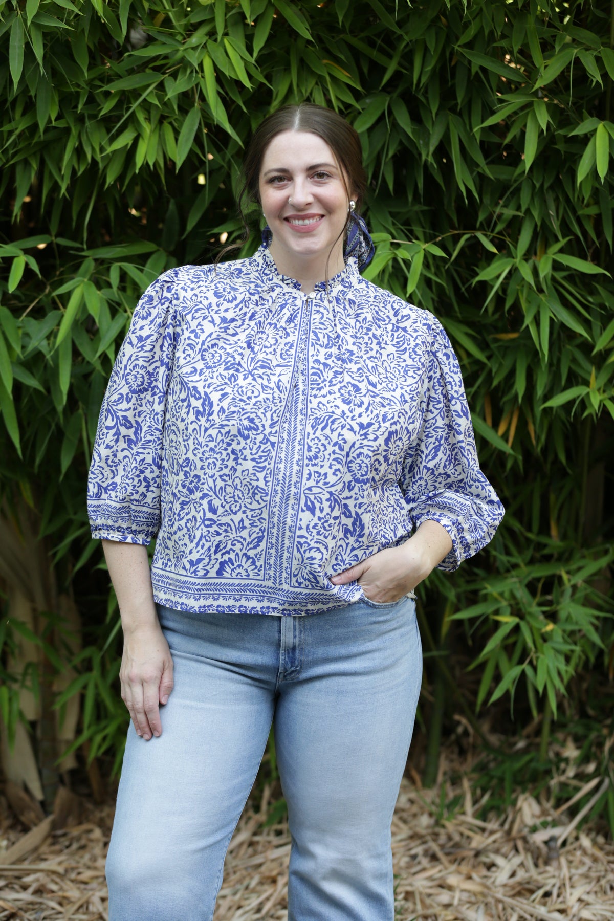 Birds of Paradis by Trovata Orly Blouse in Hydra Border