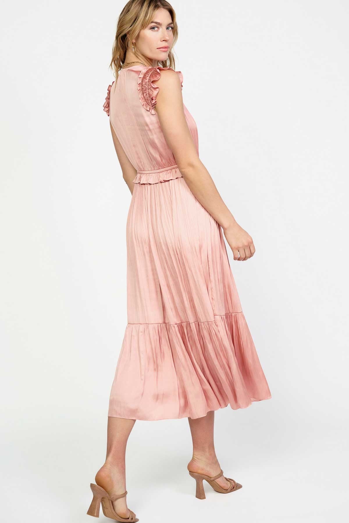 NYLAND Rebecca Flutter Sleeve Midi Dress in Rose Tan